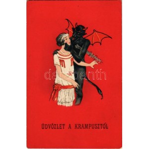 Üdvözlet a Krampusztól / Krampusgruß. SB 7102. litho (ázott / Nassschaden)