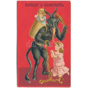 1932 Üdvözlet a Krampusztól / Krampus greeting, litho (ázott / wet damage)