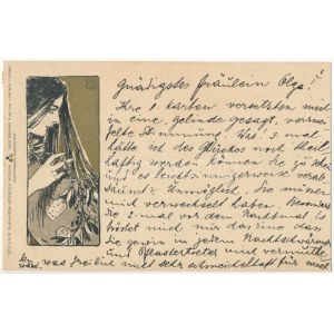 1899 (Vorläufer) Art Nouveau Lady. Philipp & Kramer Wiener Künstler-Postkarte Serie III/6. s: Koloman Moser ...