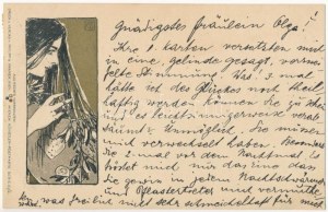 1899 (Vorläufer) Dame Art Nouveau. Philipp & Kramer Wiener Künstler-Postkarte Serie III/6. s : Koloman Moser ...