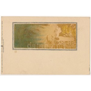 Dame Art Nouveau. Philipp &amp; Kramer Wiener Künstler-Postkarte Serie V/5. s : Koloman Moser