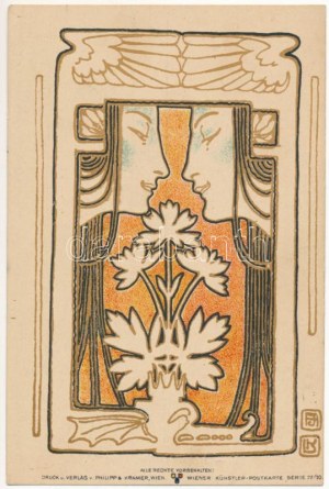 Art Nouveau Lady. Philipp & Kramer Wiener Künstler-Postkarte Serie IV/10. s: Josef Hoffmann...