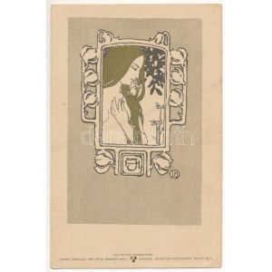 Dame Art Nouveau. Philipp &amp; Kramer Wiener Künstler-Postkarte Serie II/1. s : Josef Hoffmann, Leopold Kainradl (EK...