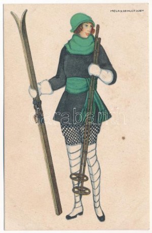 Síelő hölgy / Skiing lady. B.K.W.I. 271-3. s: Mela Koehler (ázott / wet damage)