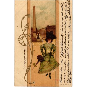 1902 Párizsi hölgy / Signora parigina. Serie Art Nouveau 769. Nr. 5. litografia s: Basch Árpád (fl)