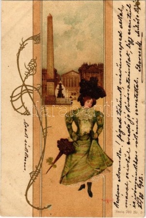 1902 Párizsi hölgy / Parisian lady. Art Nouveau Série 769. Nr. 5. litho s : Basch Árpád (fl)