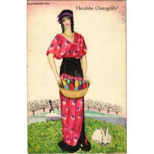 1920 Herzliche Ostergrüsse ! / Pâques. Art nouveau viennois, B.K.W.I. 4691-5. s : Mela Koehler