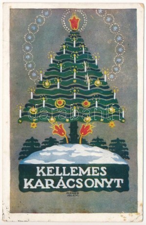 1938 Kellemes Karácsonyt! Rigler József Ede kiadása / Cartolina d'arte ungherese di auguri natalizi s: Kende Jolán (EK...