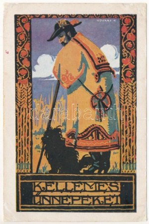 1922 Kellemes ünnepeket! Rigler József Ede kiadása / Hungarian greeting art postcard s: Udvary P. (r...
