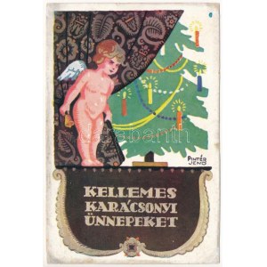 1935 Kellemes karácsonyi ünnepeket! Rigler József Ede kiadása / Hungarian Christmas greeting art postcard s...