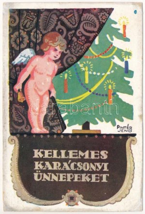 1935 Kellemes karácsonyi ünnepeket! Rigler József Ede kiadása / Cartolina d'arte ungherese di auguri natalizi...
