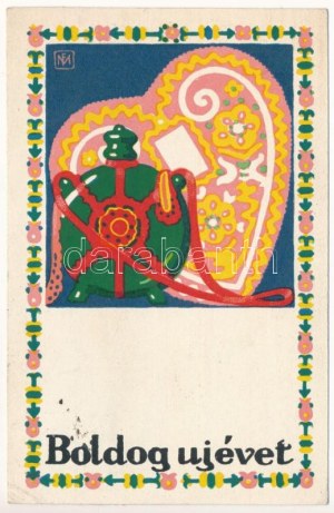 1923 Boldog újévet! Rigler József Ede kiadása / Cartolina d'arte ungherese di auguri per il nuovo anno s: Pintér Jenő (EK...