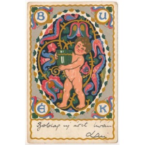 1930 BUÉK. Rigler József Ede kiadása / Hungarian New Year greeting art postcard s : H. A. (EK)