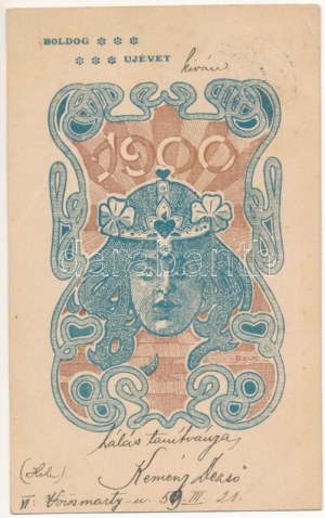 1899 (Vorläufer) Boldog újévet 1900! Szecessziós művészlap / Art Nouveau New Year greetint art s: Beck (EB...