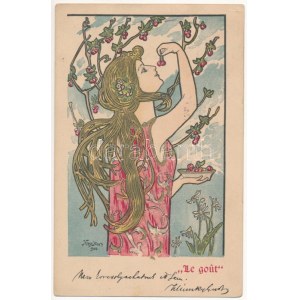 1901 Le gout / Chuť. Secesná litografická pohľadnica s: Kieszkow