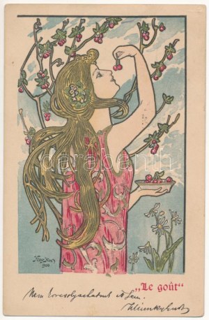 1901 Le gout / Chuť. Secesní litografická pohlednice s: Kieszkow