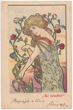 1901 Le touchet / Touch. Cartolina postale litografica Art Nouveau s: Kieszkow (EK)