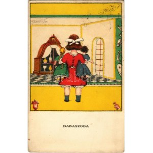 Babaszoba. Egy jó kislány viselt dolgai II. sorozat 3. szám. / Hungarian art postcard s: Kozma Lajos (Rb...