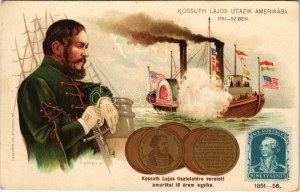Kossuth Lajos tiszteletére veretett amerikai 18 érem egyike; Kossuth Lajos utazik Amerikába 1851-1852-ben...