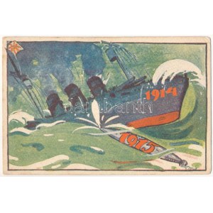 1914-1915 Első világháborús angolellenes haditengerészeti propaganda lap. Magyar Földrajzi Intézet Rt. kiadása ...