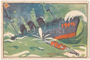 1914-1915 Első világháborús angolellenes haditengerészeti propaganda lap. Magyar Földrajzi Intézet Rt. kiadása ...