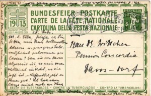 1914 1798 Bundesfeier-Postkarte 1913 1. Agosto, Gegen die Tuberkulose. Grafico. Werkstätten Gebr. Fretz / Fete Nationale ...