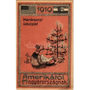 1919 Karácsonyi üdvözlet Amerikáról Magyarországnak. Nem képeslap hátoldalú propagandalap ...