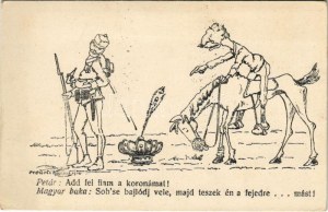 Petár király és magyar baka - I. Péter szerb király, humoros karikatúra, szerbellenes propaganda / WWI Anti...