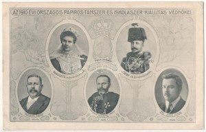 Az 1910. évi országos papíros-, tanszer- és iskolaszer kiállítás védnökei: Hieronymi Károly, Auguszta főhercegnő...
