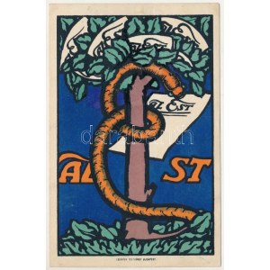 1913 Az Est napilap reklámja. Légrády Testvérek kiadása / Hungarian newspaper advertisement art postcard s...