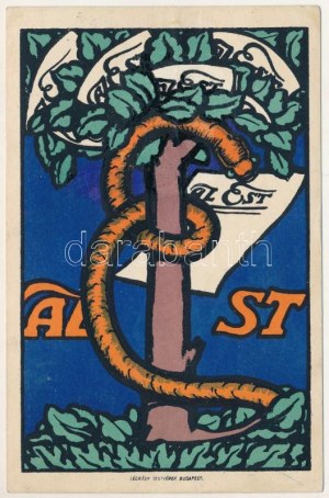 1913 Az Est napilap reklámja. Légrády Testvérek kiadása / Cartolina d'arte pubblicitaria di un giornale ungherese...
