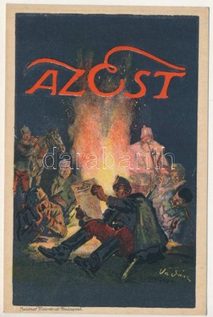Az Est napilap reklámja. Seidner Műintézet / Hungarian newspaper advertisement art postcard s...