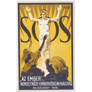 1926 SOS Az Ember Nemzetközi Embervédelmi Kiállítás Budapesten - reklám képeslap / National Human Welfare Expo ...