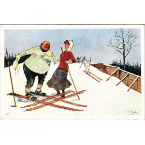 Síelő humor, téli sport / Lyžiarsky humor, zimný šport. B.K.W.I. 560-4. s: Schönpflug