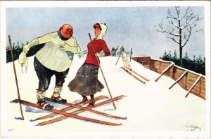 Síelő humor, téli sport / Umorismo sciistico, sport invernali. B.K.W.I. 560-4. s: Schönpflug