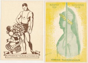 1935 Budapesti VI. Főiskolai Világbajnokságok s: Török - 2 db régi sport reklám képeslap ...