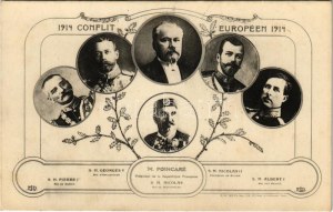 1914 Conflit Européen : S.M. Pierre I, S.M. Georges V, M. Poincare, S.M. Nicholas, S.M. Nicholas II, S.M. Albert I ...