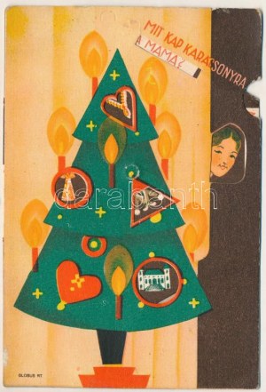 Mit kap karácsonyra .... ? Karácsonyi mechanikus forgó üdvözlőlap / Christmas greeting, mechanical postcard ...