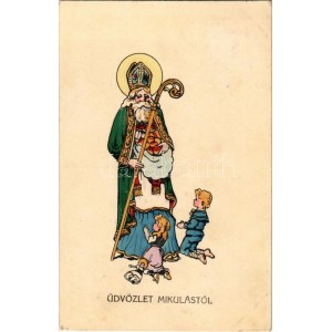 1912 Üdvözlet a Mikulástól / Nikolausgruß / Saint Nicholas greeting. H.H. i. W. Nr. 985.