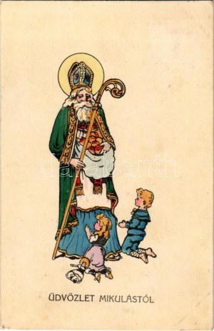 1912 Üdvözlet a Mikulástól / Nikolausgruß / Saint Nicholas greeting. H.H. i. W. Nr. 985.