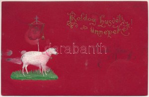 1902 Boldog Húsvéti Ünnepeket! Dombornyomott bárány / Velikonoční pozdrav, reliéfní beránek
