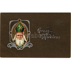 1907 Gruss vom Nicolaus / Üdvözlet a Mikulástól - dombornyomott / Saint Nicholas greeting, embossed litho (EB...