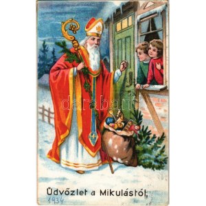 1942 Üdvözlet a Mikulástól / San Nicola con i giocattoli (ragasztónyom / segni di colla)