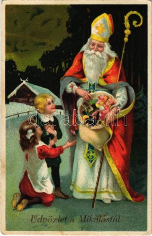 1928 Üdvözlet a Mikulástól / Saint Nicholas with toys (EK)