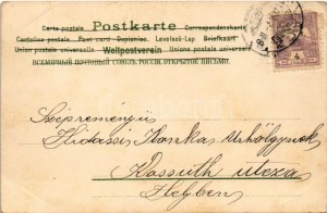 1901 Húsvéti üdvözlet, kisgyerekek nyuszi jelmezben / Życzenia wielkanocne, dzieci w strojach królików, litografia (EK...