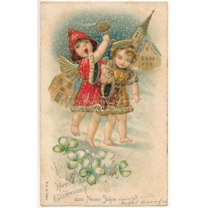 1907 Herzlichen Glückwunsch zum Neuen Jahre / New Year greeting art postcard, litho (lyuk / pinhole...