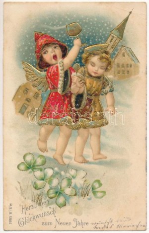 1907 Herzlichen Glückwunsch zum Neuen Jahre / Cartolina d'arte di auguri per il nuovo anno, litografia...
