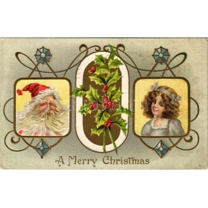 1910 Veselé Vianoce, svätý Mikuláš. A.S. Meeker Series Number 576. Secesná reliéfna litografia / Karácsonyi üdvözlet...