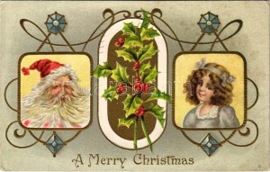 1910 Veselé Vianoce, svätý Mikuláš. A.S. Meeker Series Number 576. Secesná reliéfna litografia / Karácsonyi üdvözlet...