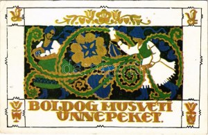 1929 Boldog Húsvéti Ünnepeket! Magyar népművészeti lap / Auguri di Pasqua, arte popolare ungherese (EK...